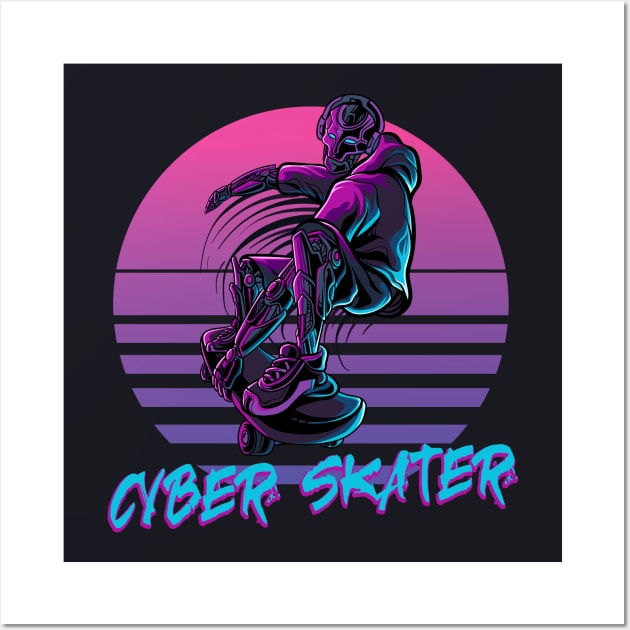 Cyber Skater retro Skating Robot Wall Art by Foxxy Merch